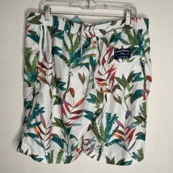 Tommy Bahama Lined Swim Trunks Men Size XL White/Green Baja Mauna Loa Palms - Picture 2 of 11